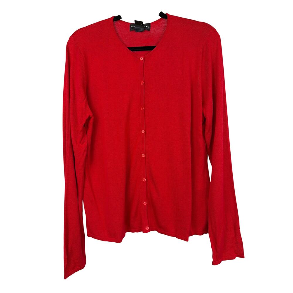 NWT August Silk Knits Red Long Sleeve Button Up Silk Blend Sweater XL
